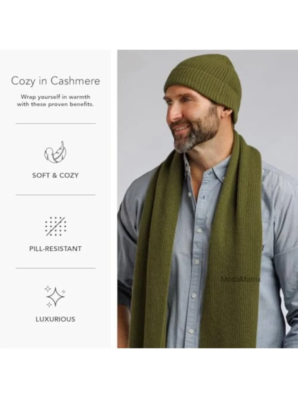 Luxury Cashmere Knit Hat & Scarf Gift Set for Men, Beanie & Scarf